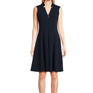 NWOT CALVIN KLEIN v Neck Pleated Dress with zipper